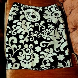 Talbots Black White Textured Floral Cotton Pencil Skirt